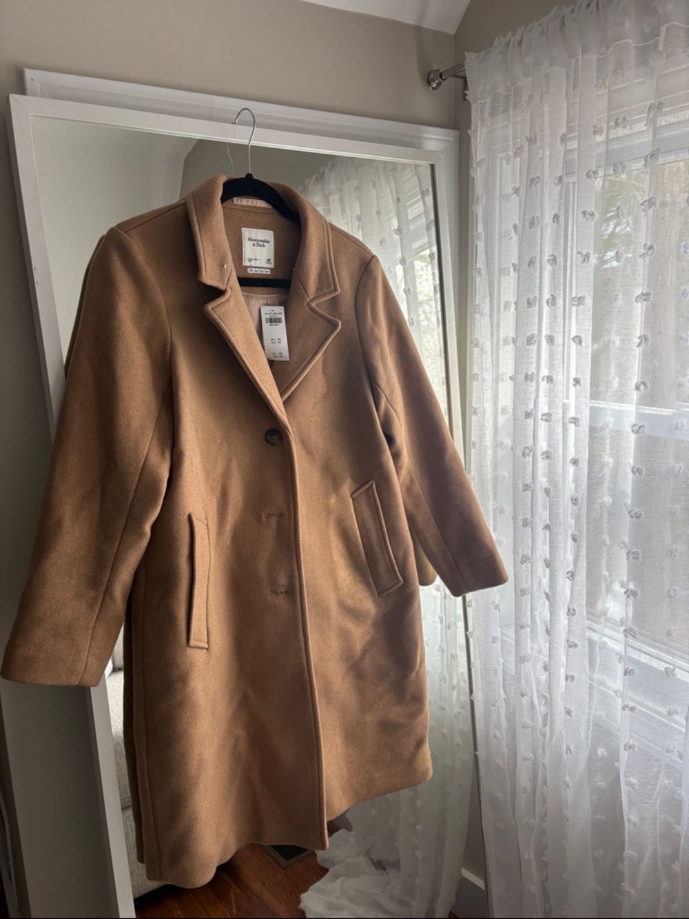 Abercrombie Camel Wool-Blend Single-Breasted Pea Coat
